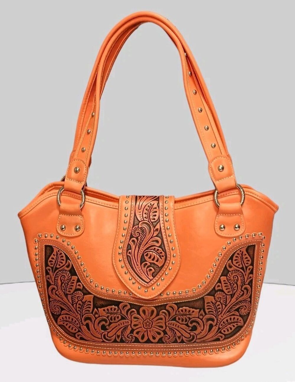 Montana West Orange Tooled Satchel Tote Bag Purse Concealed Carry Western EUC